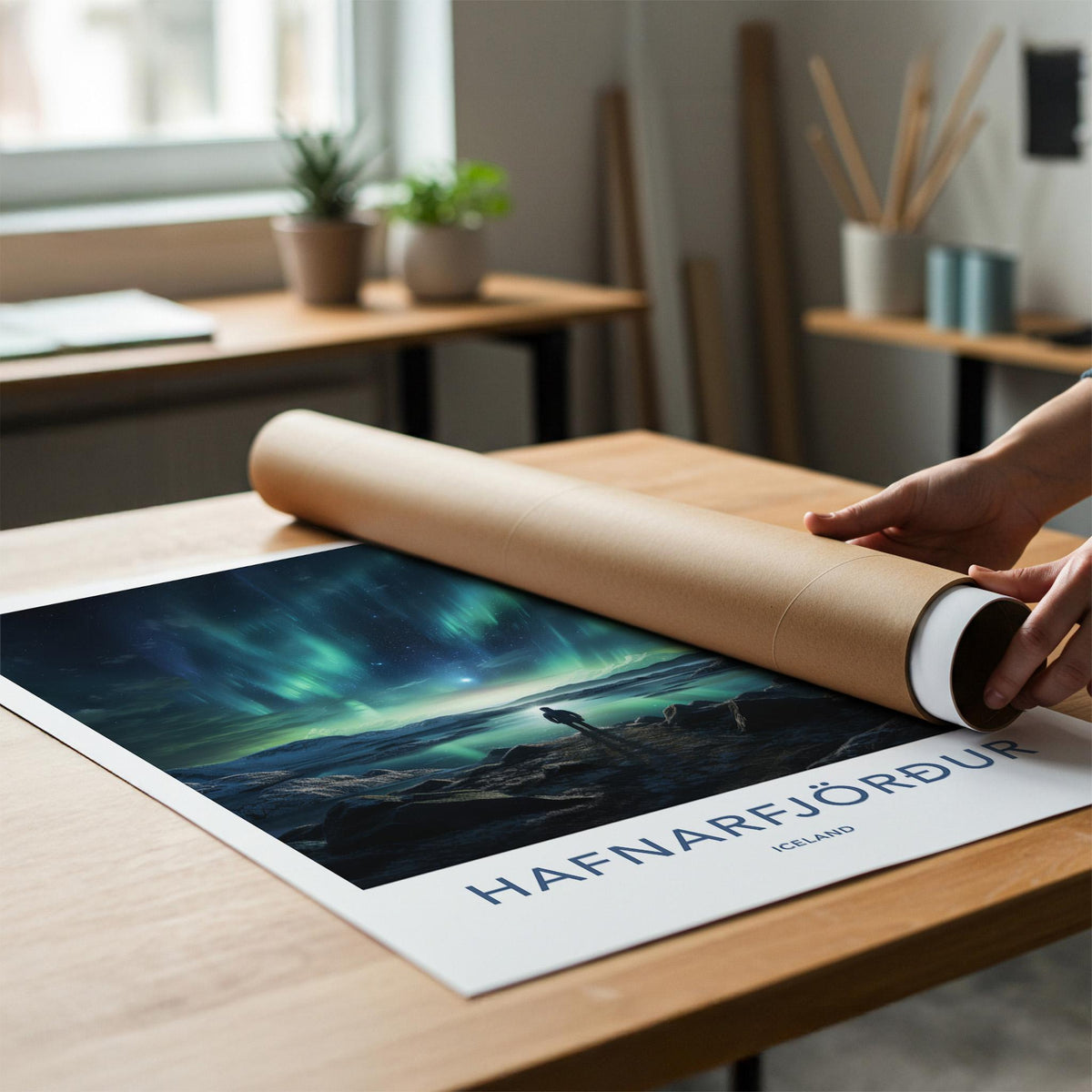 Iceland Wall Art - Hafnarfjörður Poster Featuring Northern Lights