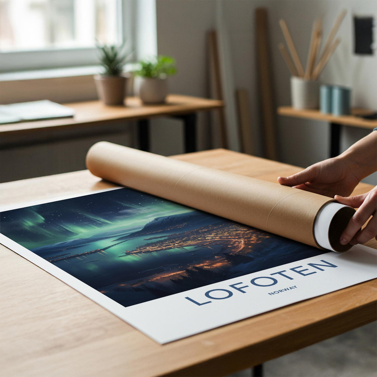 Lofoten Poster - Norway Wall Art Featuring Northern Lights & Winter