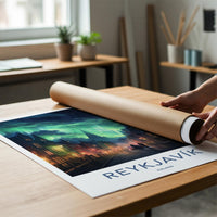Reykjavik Poster - Iceland Wall Art With Northern Lights Print