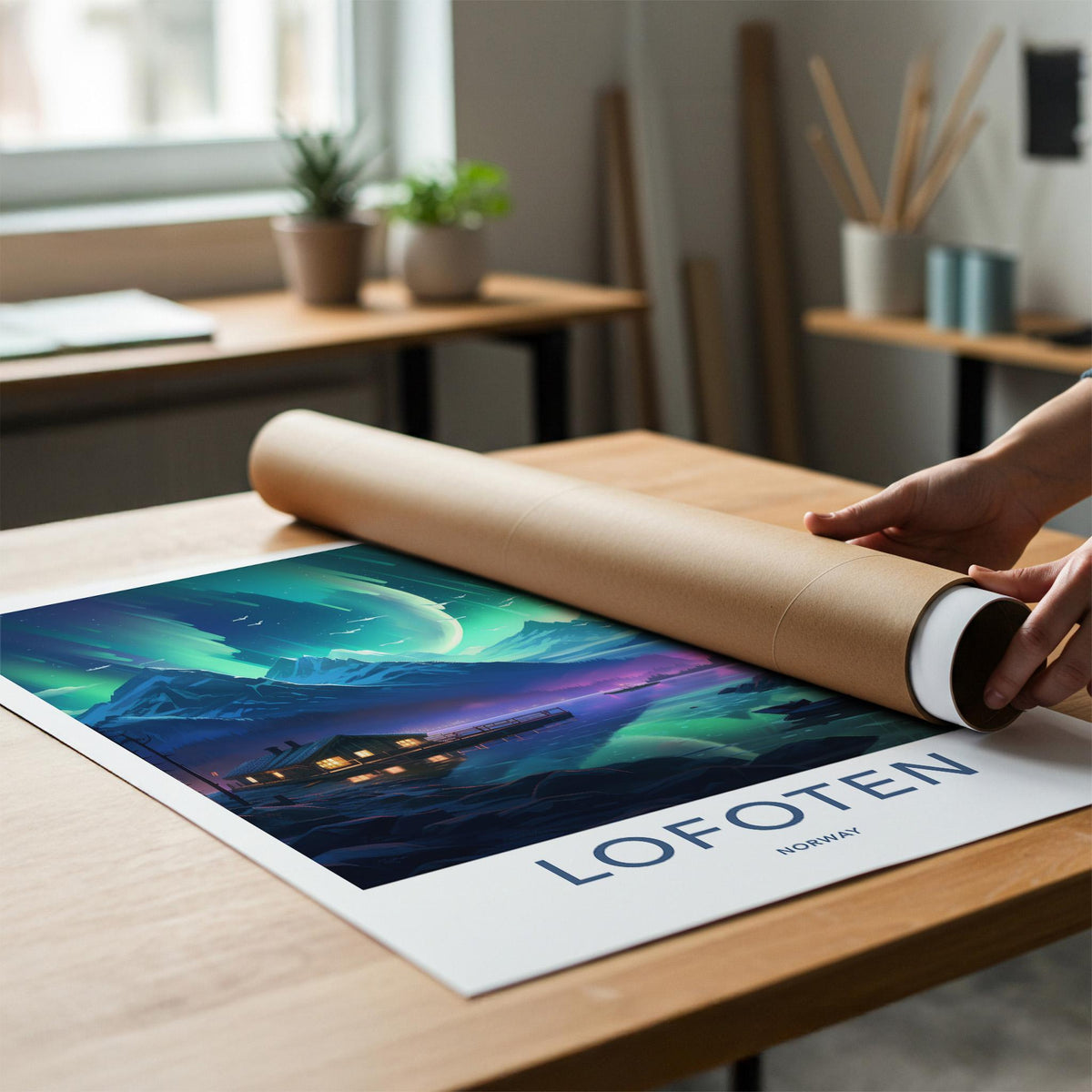 Lofoten Poster - Norway Wall Art Featuring Northern Lights Print