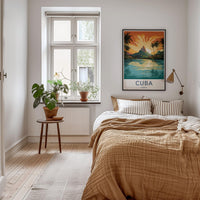 Cuba Wall Art - Vintage Cuba Print with Tropical Sunset Landscape