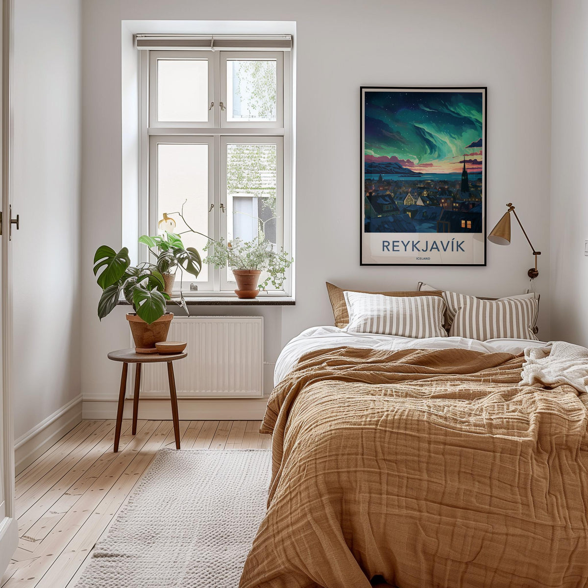 Reykjavik Poster - Iceland Wall Art With Aurora Borealis & Charming