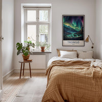 Tromsø Poster - Northern Lights Print with Reindeer & Mountain