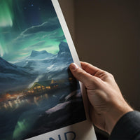 Greenland Northern Lights Poster - Arctic Wall Art With Mountain