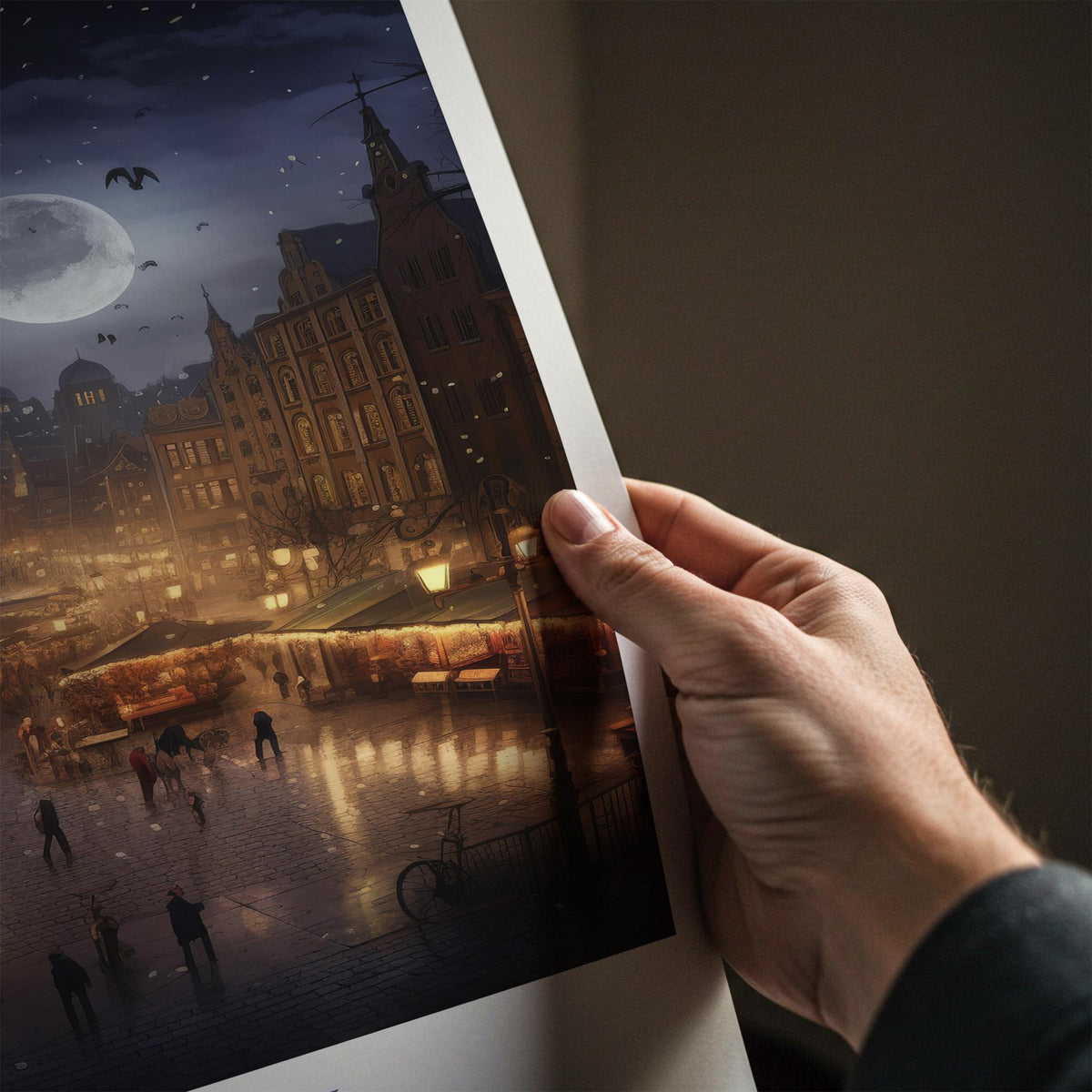 Łódź Poster - Moonlit Cityscape Print With Historic Market Square Art