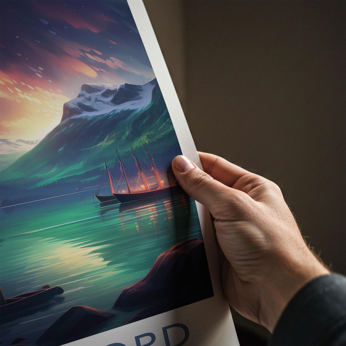 Sognefjord Poster - Norway Wall Art With Mountain Scenery & Coastal
