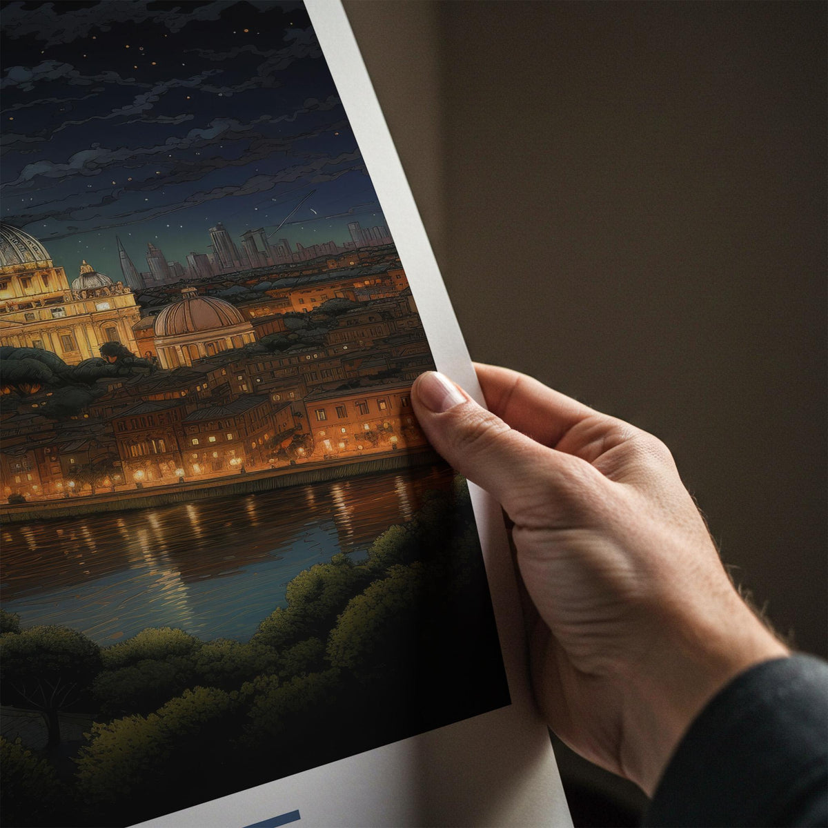 Rome Poster - Italy Wall Art Featuring St. Peter's Basilica Night