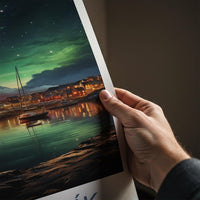 Reykjavik Poster - Iceland Wall Art Featuring Aurora Borealis Night