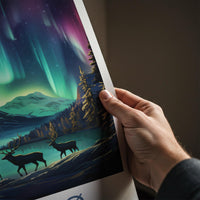 Tromsø Poster - Northern Lights Print with Reindeer & Mountain