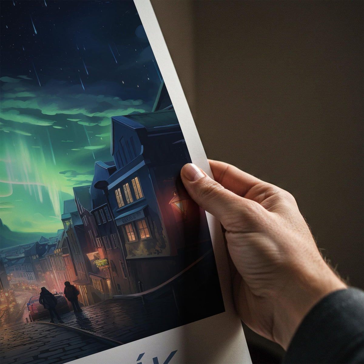 Reykjavik Poster - Iceland Wall Art With Northern Lights Print