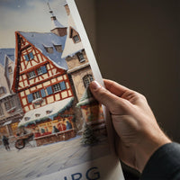 Rothenburg Poster - Medieval Town Print With Cobblestone Street Art
