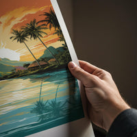 Cuba Wall Art - Vintage Cuba Print with Tropical Sunset Landscape