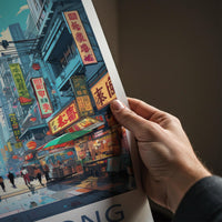Sai Ying Pun Poster - Vibrant Neon Signs Art & Hong Kong Cityscape