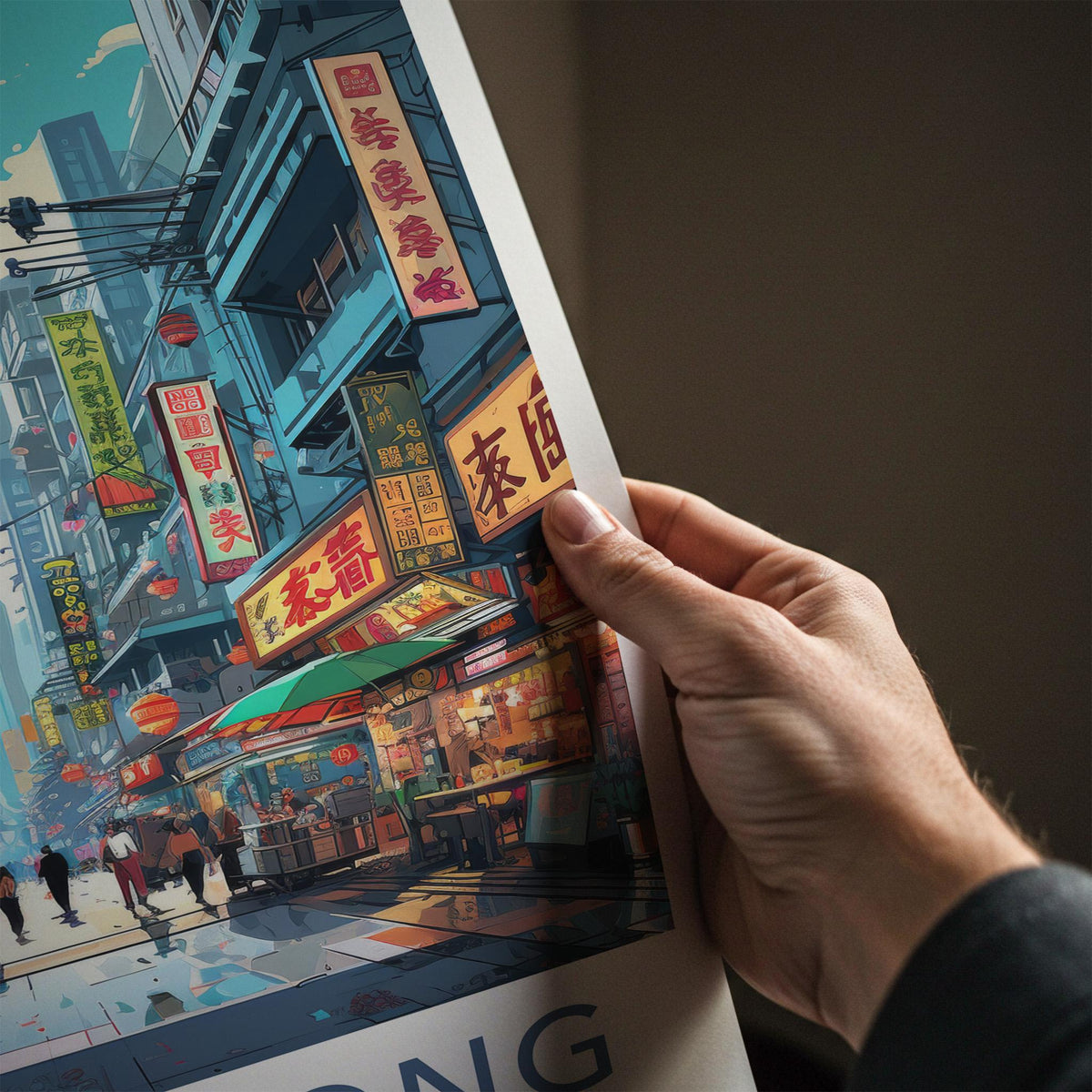 Sai Ying Pun Poster - Vibrant Neon Signs Art & Hong Kong Cityscape