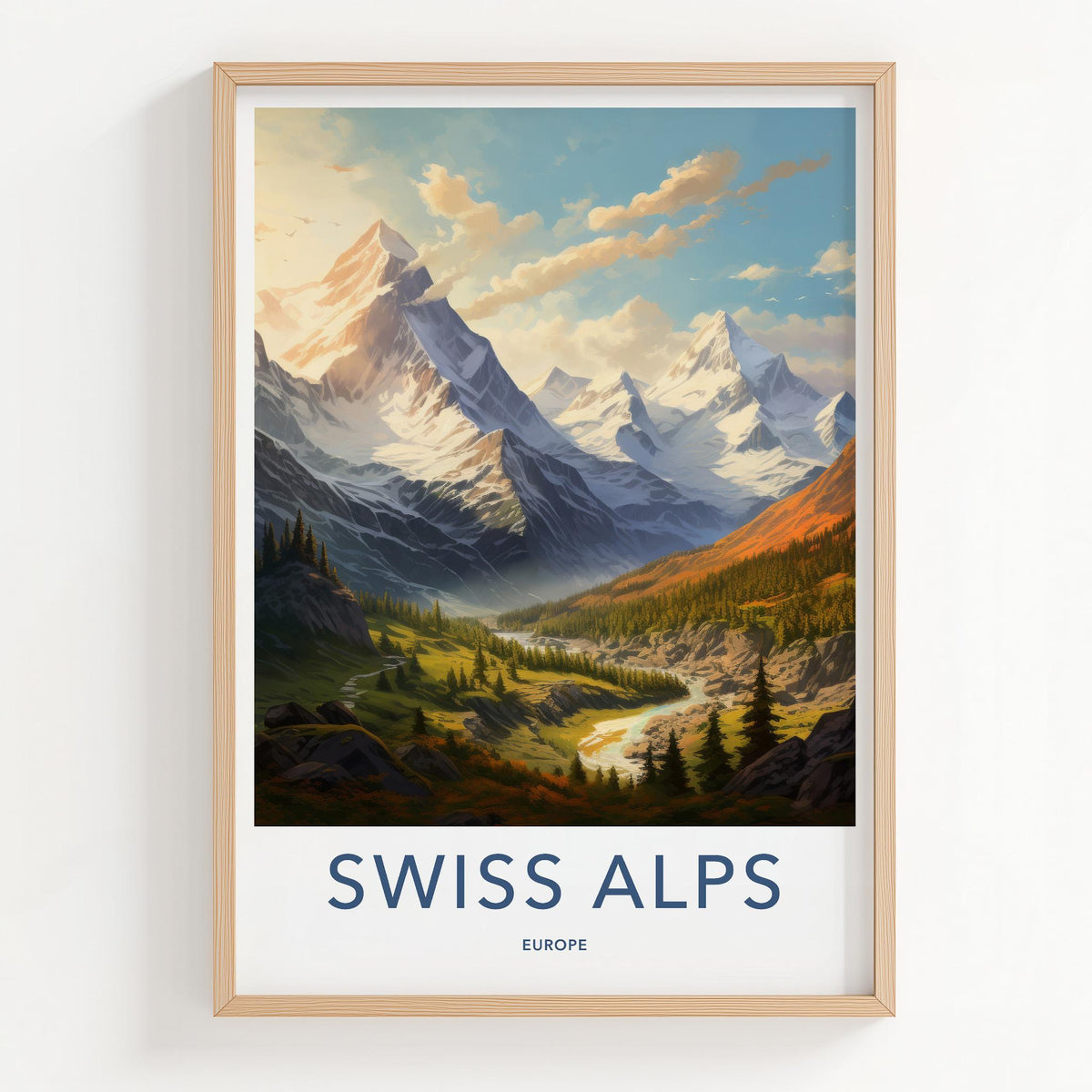 Swiss Alps Poster - Scenic Mountain Wall Art With Alpine Village
