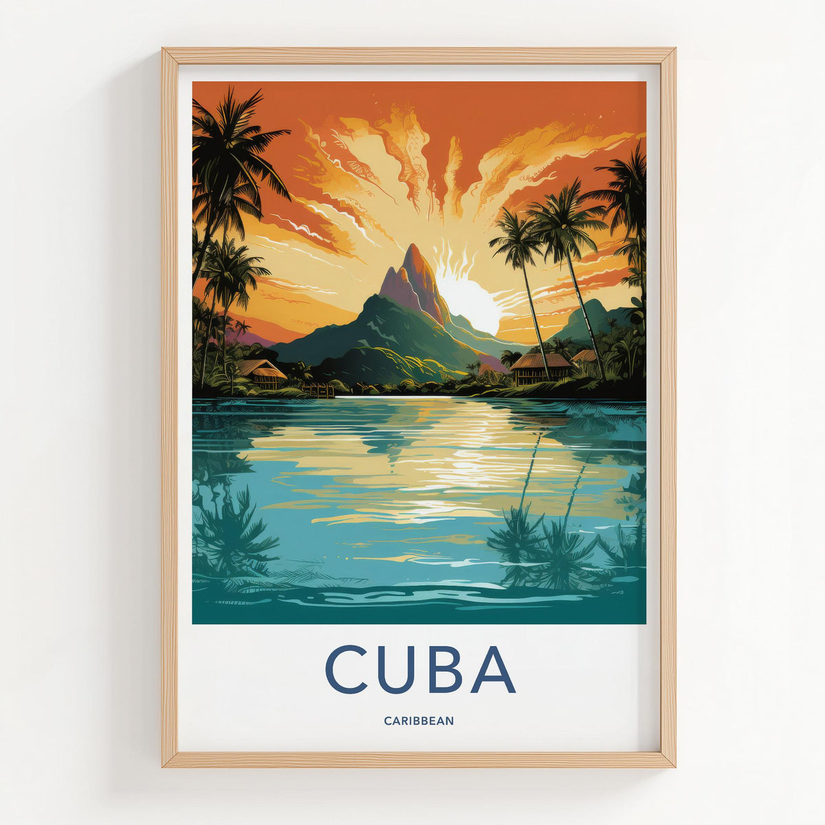 Cuba Wall Art - Vintage Cuba Print with Tropical Sunset Landscape