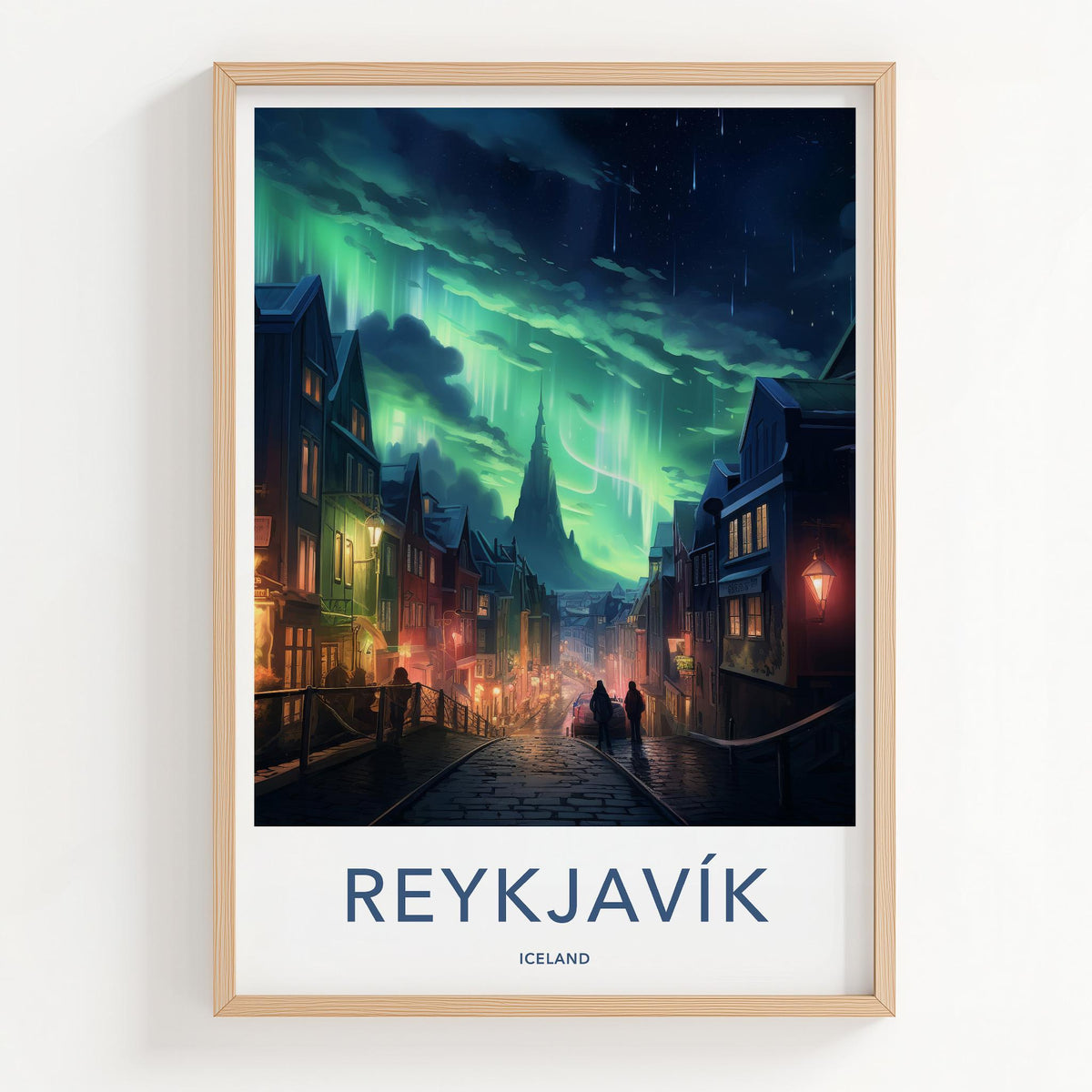 Reykjavik Poster - Iceland Wall Art With Northern Lights Print