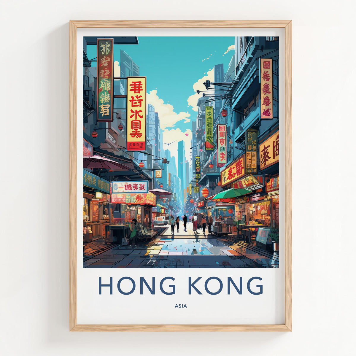 Sai Ying Pun Poster - Vibrant Neon Signs Art & Hong Kong Cityscape