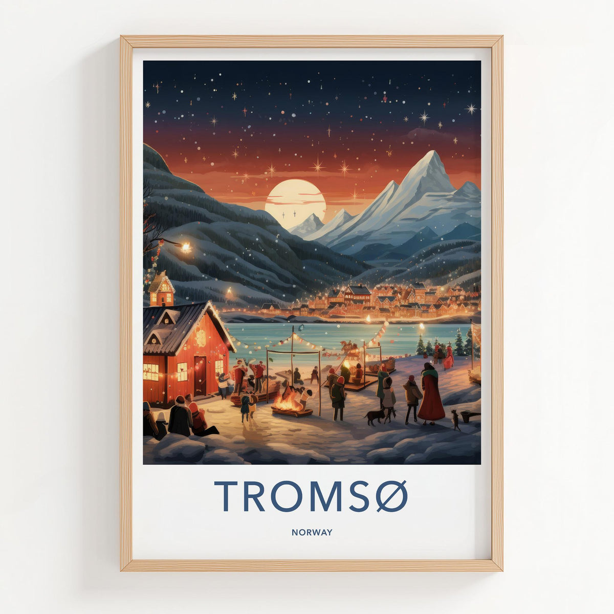 Tromsø Poster - Norway Wall Art With Northern Lights & Cozy Cabin