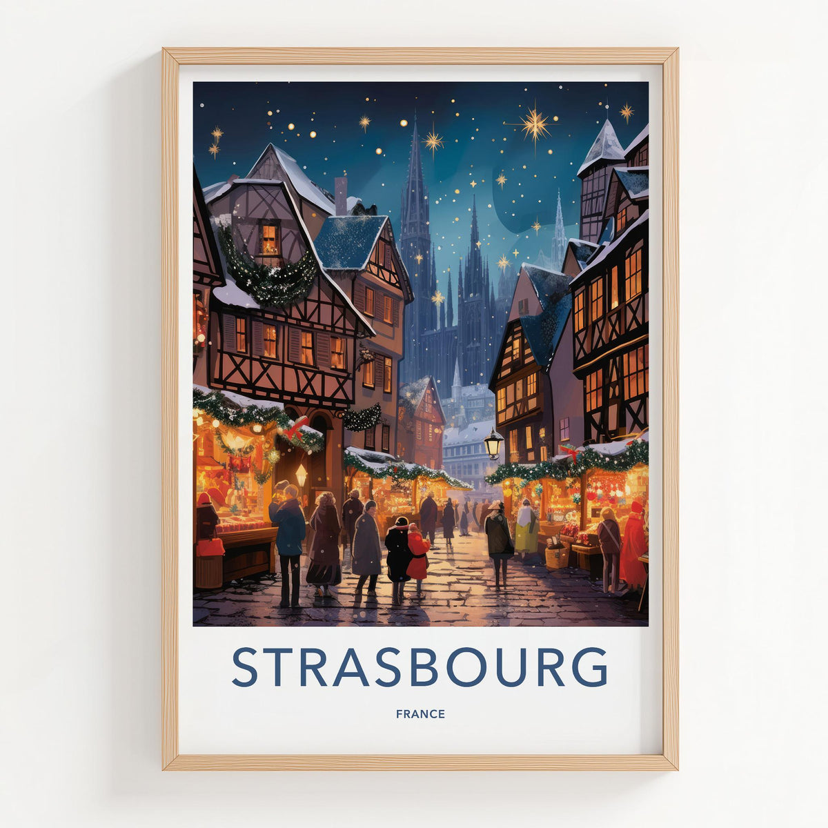 Strasbourg Wall Art - France Travel Poster with Scenic Winter Market