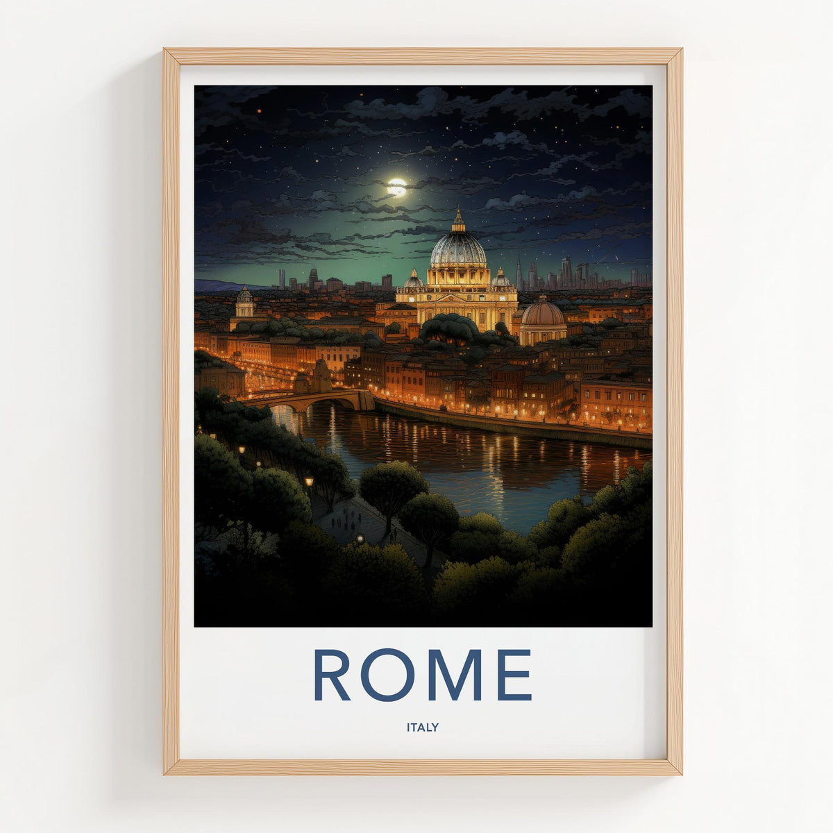 Rome Poster - Italy Wall Art Featuring St. Peter's Basilica Night