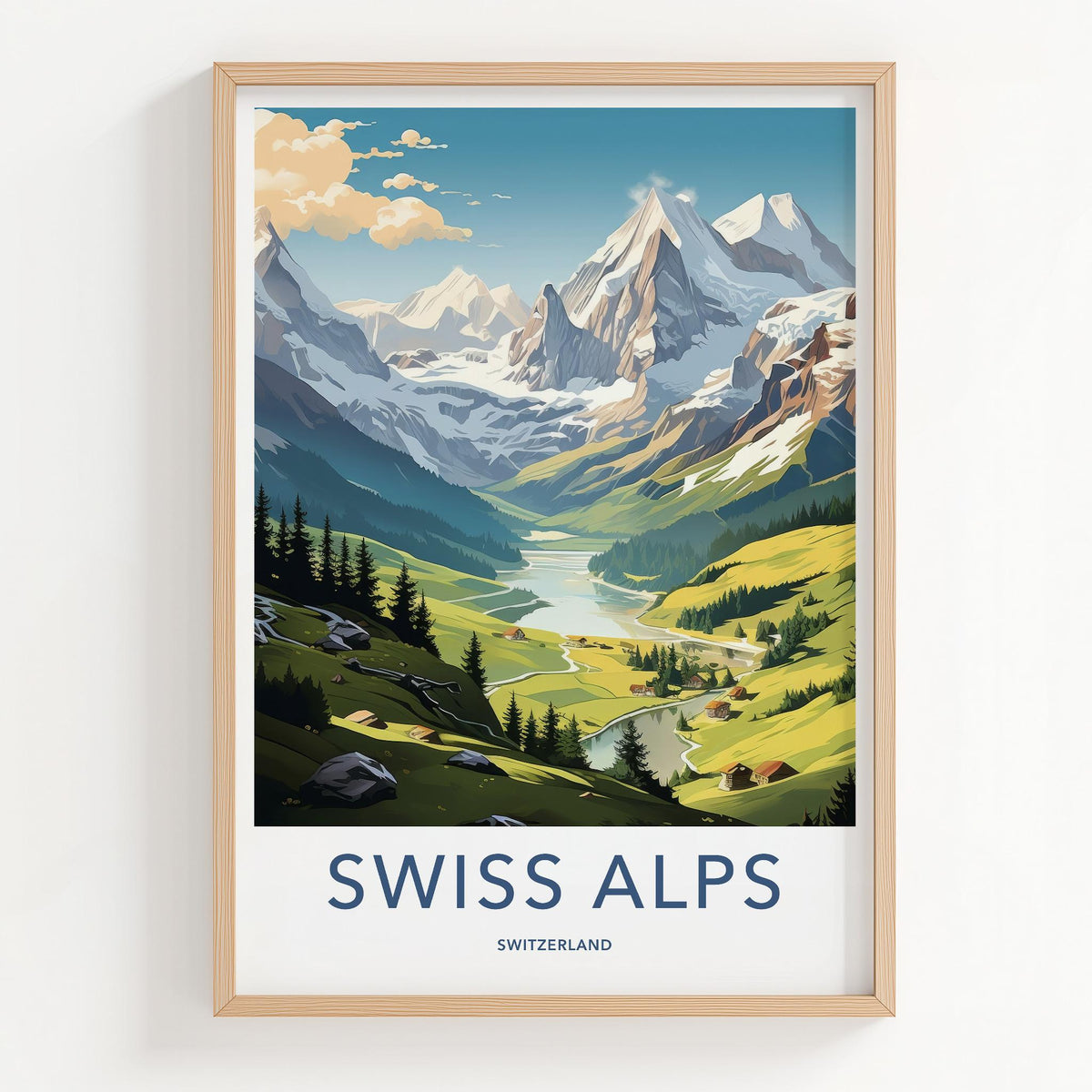 Swiss Alps Poster - Scenic Mountain Print With Alpine Village Artwork
