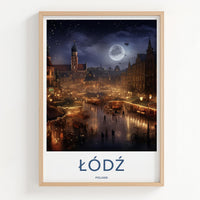 Łódź Poster - Moonlit Cityscape Print With Historic Market Square Art