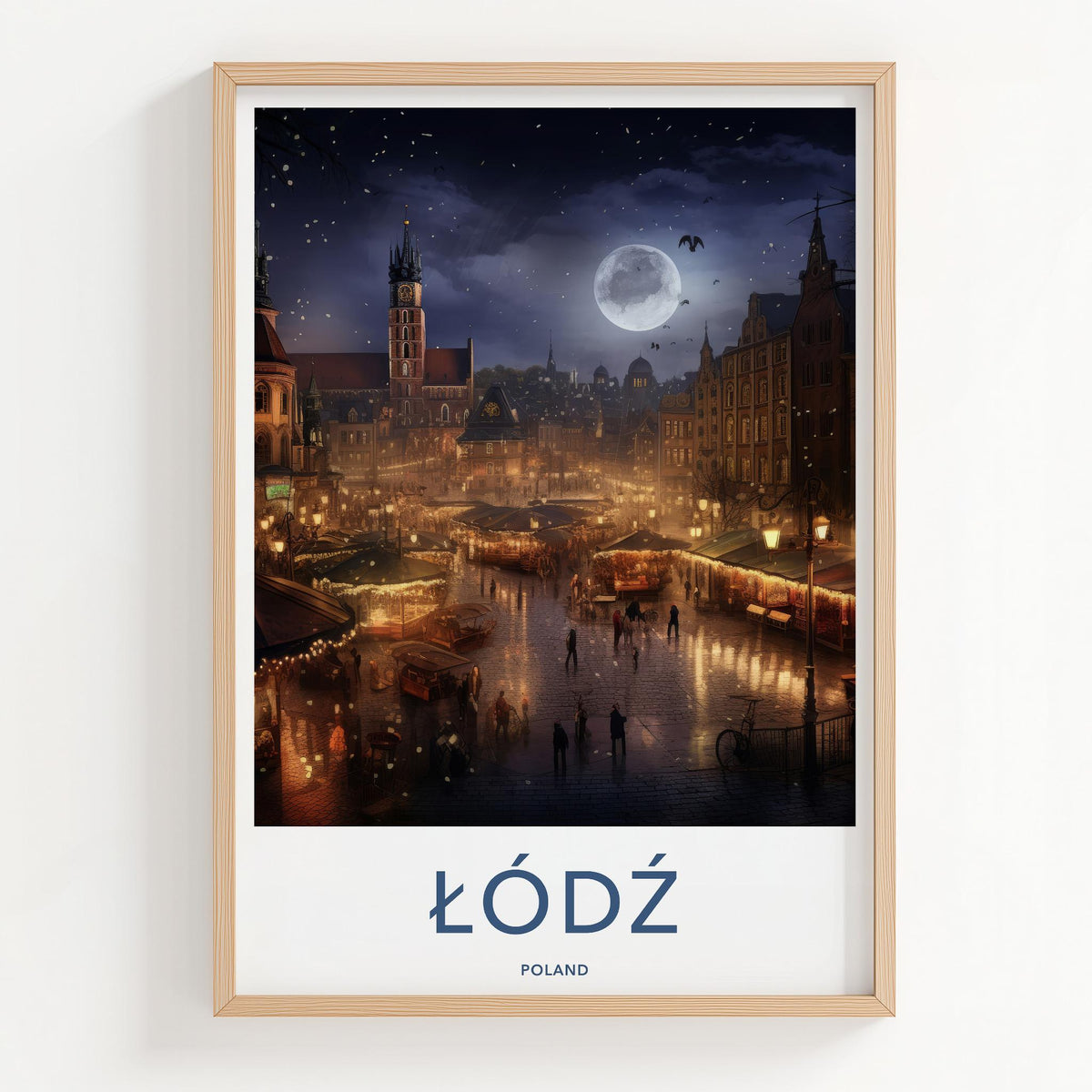 Łódź Poster - Moonlit Cityscape Print With Historic Market Square Art