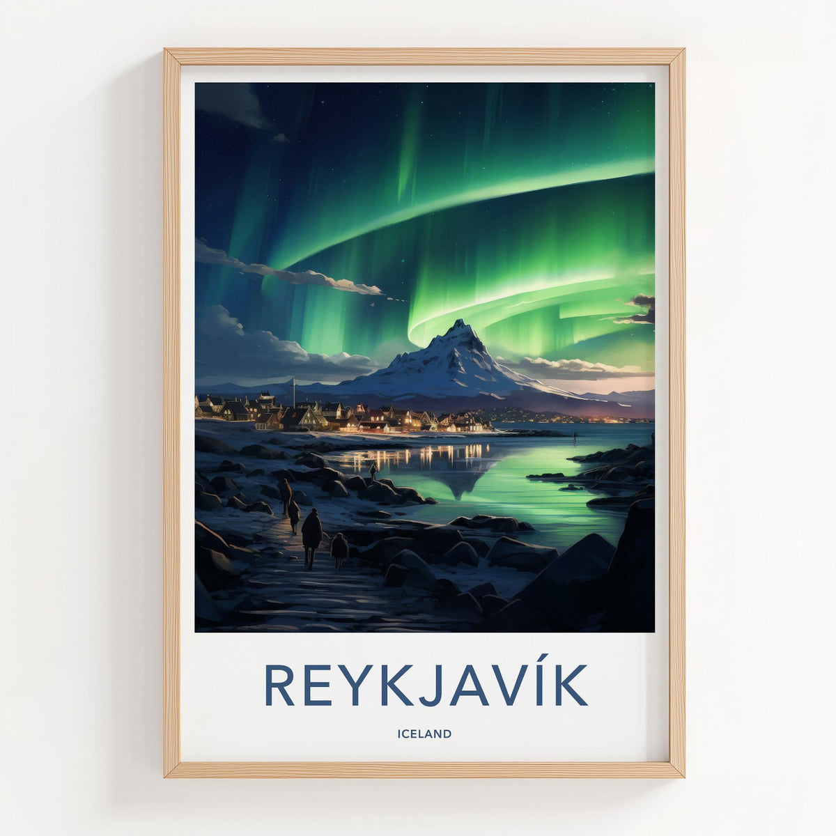 Reykjavik Poster - Iceland Wall Art With Northern Lights & Majestic
