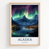 Alaska Poster - Northern Lights Art & Scenic Travel Wall Decor