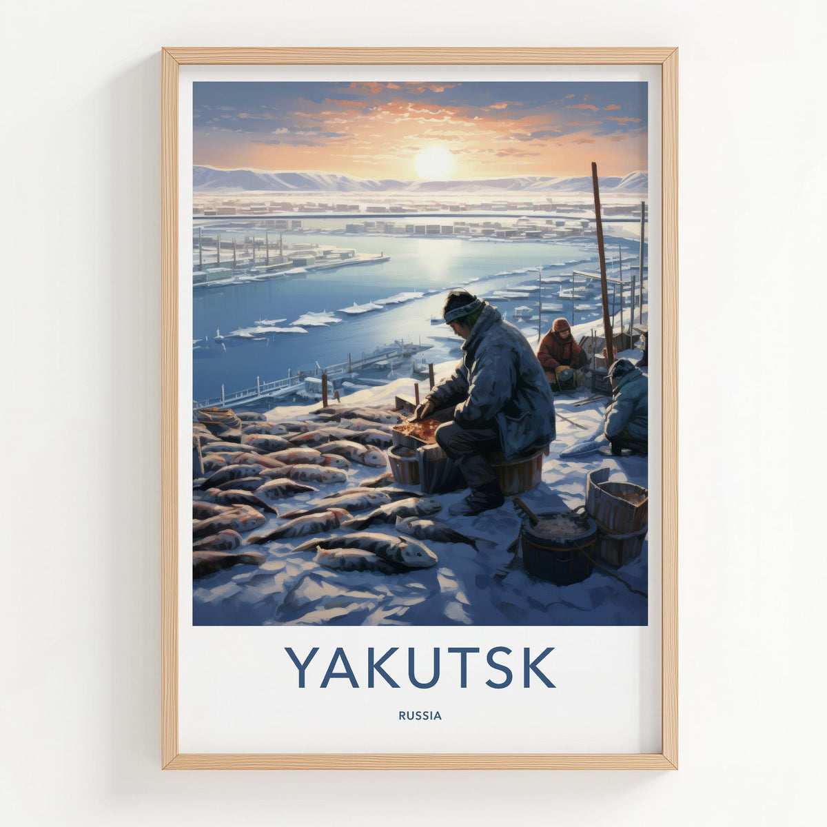 Yakutsk Poster - Siberian Fishing Village Winter Scene Decor