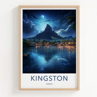 Kingston Jamaica Poster - Scenic Island Print With Moonlit Waterfront