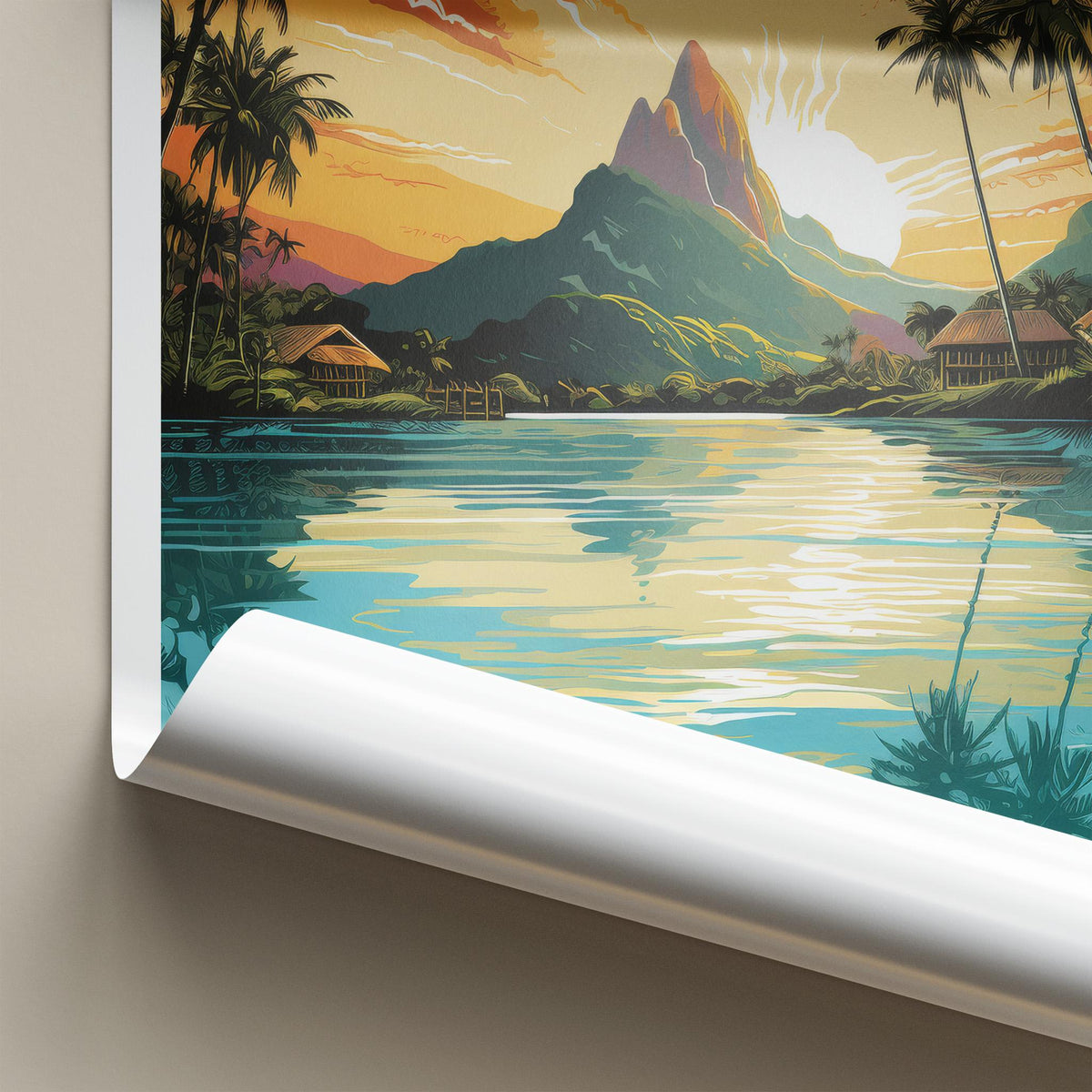 Cuba Wall Art - Vintage Cuba Print with Tropical Sunset Landscape