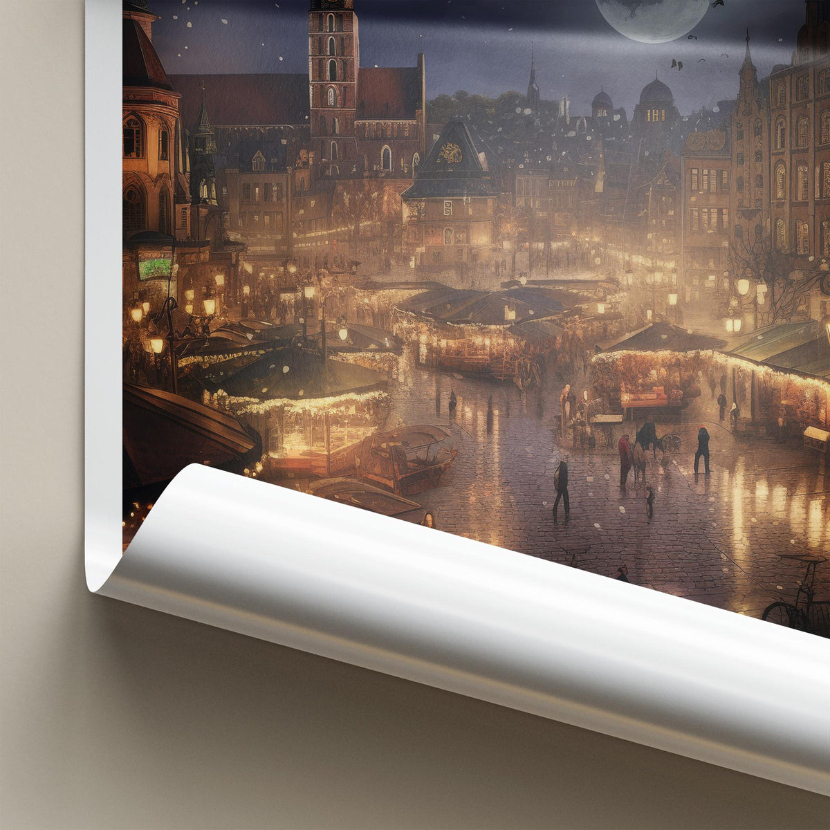 Łódź Poster - Moonlit Cityscape Print With Historic Market Square Art