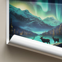 Tromsø Poster - Northern Lights Print with Reindeer & Mountain