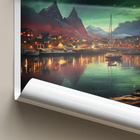 Reykjavik Poster - Iceland Wall Art Featuring Aurora Borealis Night