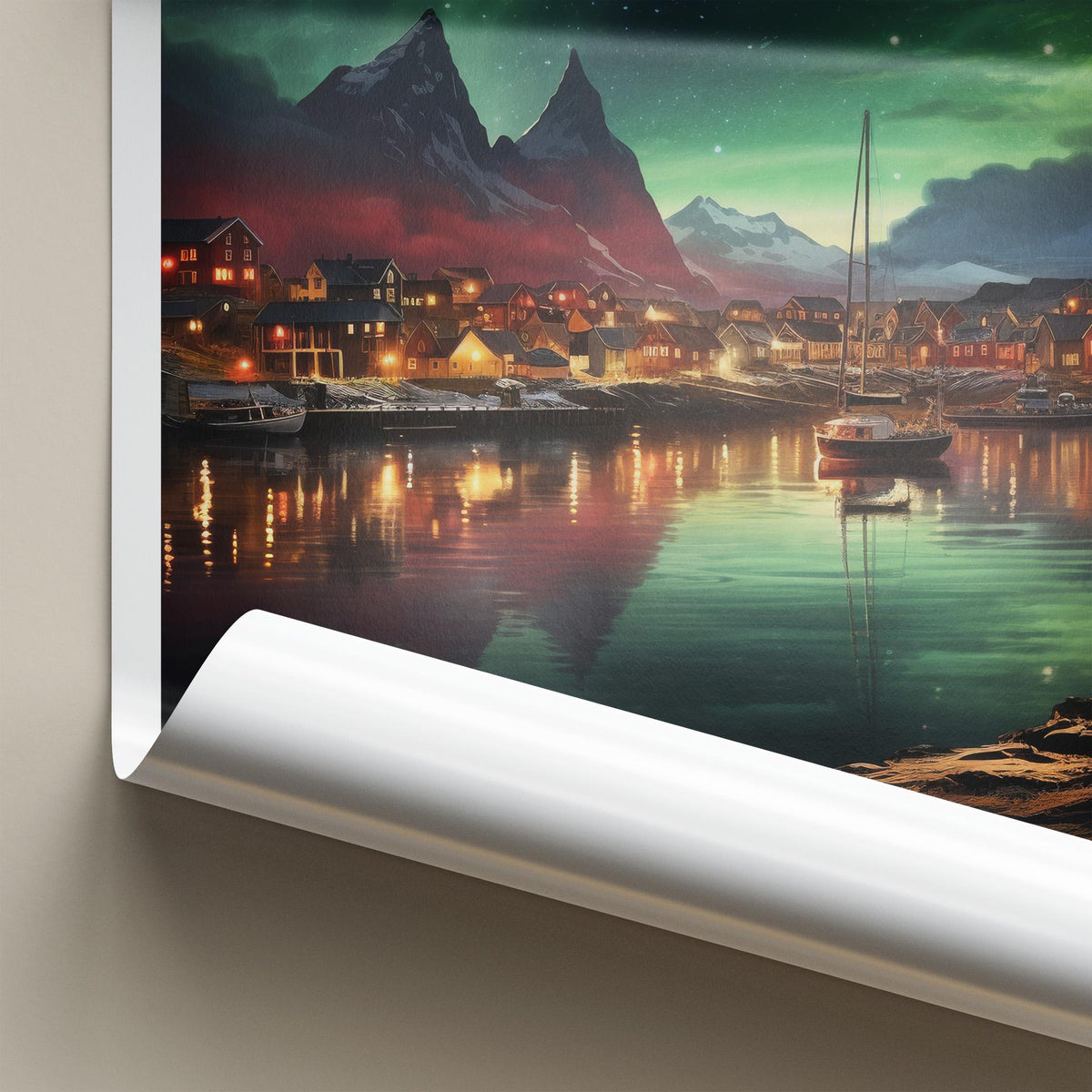 Reykjavik Poster - Iceland Wall Art Featuring Aurora Borealis Night