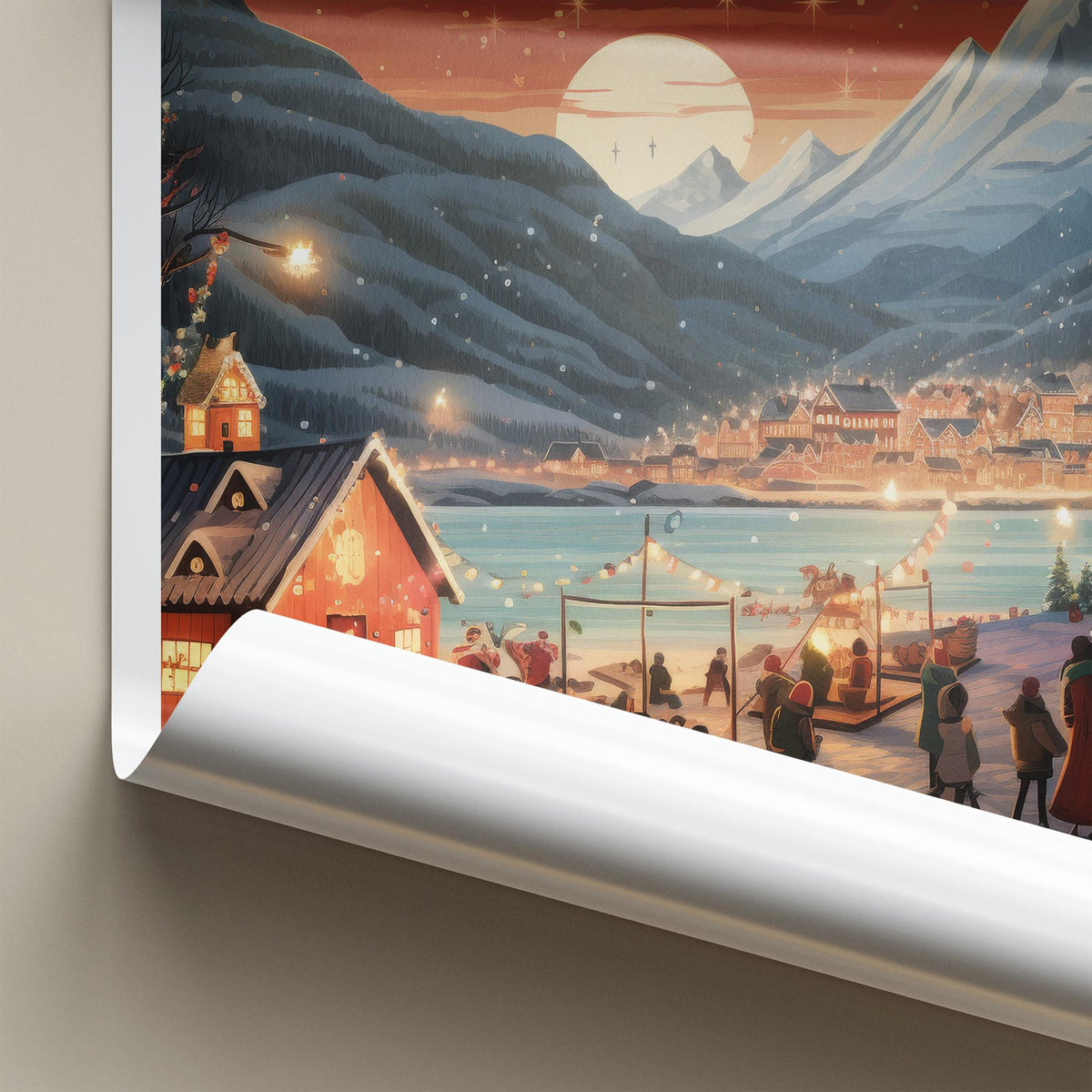 Tromsø Poster - Norway Wall Art With Northern Lights & Cozy Cabin