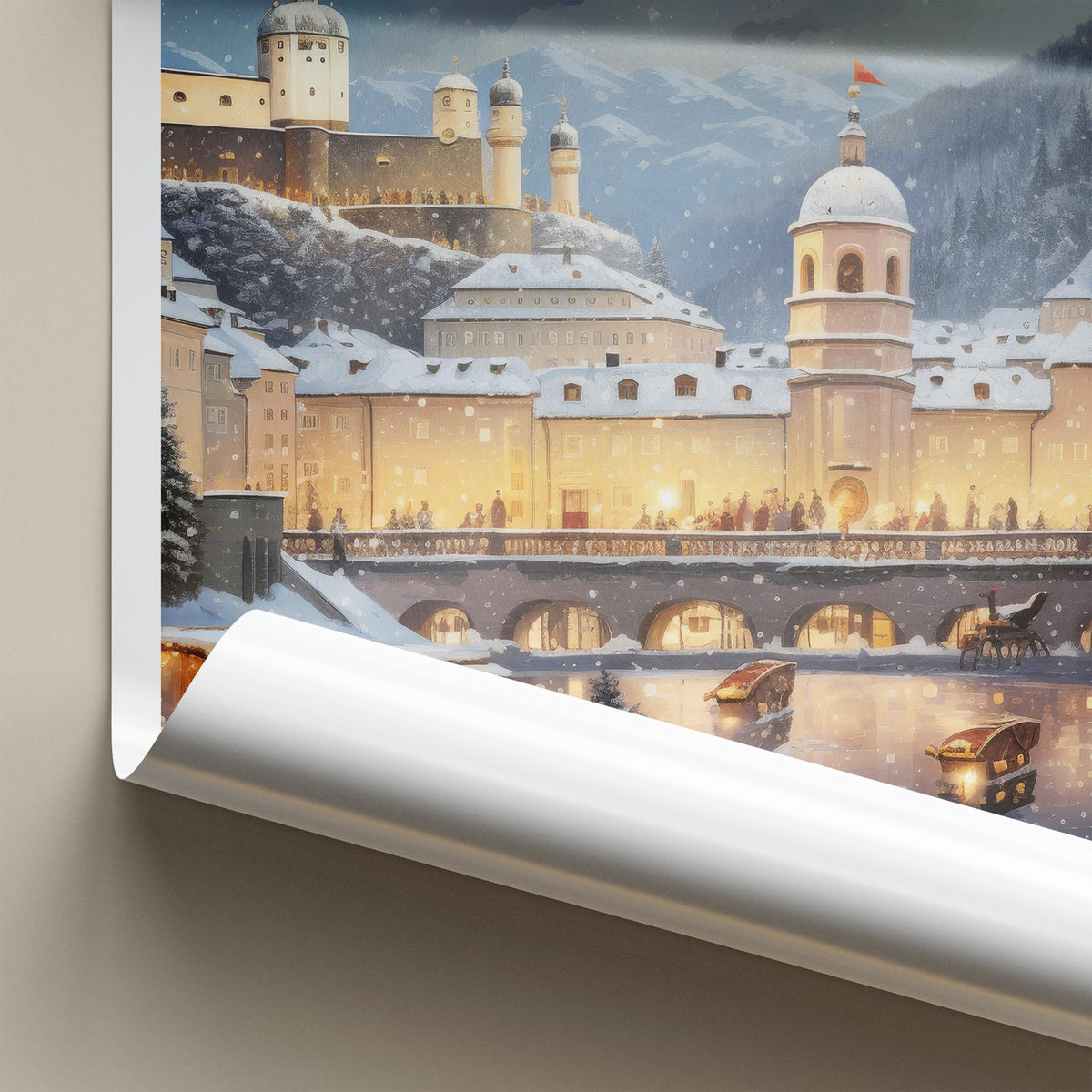 Salzburg Poster - Austria Wall Art With Snowy Landscape And Baroque