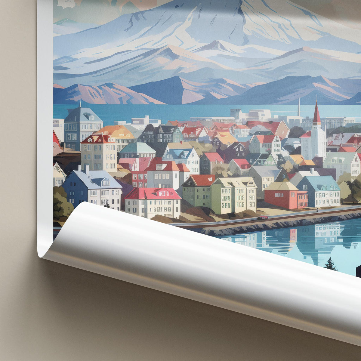 Reykjavik Poster - Iceland Wall Art With Scenic City Views & Mountain