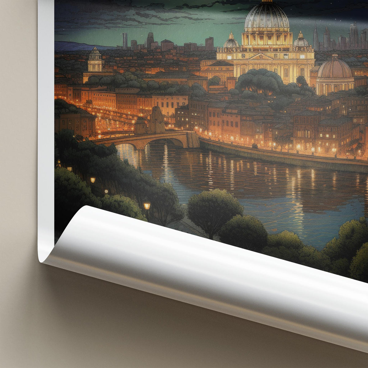 Rome Poster - Italy Wall Art Featuring St. Peter's Basilica Night