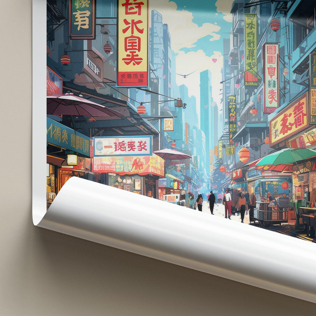 Sai Ying Pun Poster - Vibrant Neon Signs Art & Hong Kong Cityscape