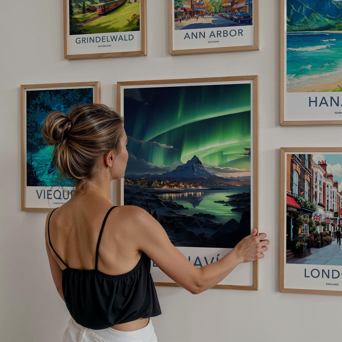 Reykjavik Poster - Iceland Wall Art With Northern Lights & Majestic