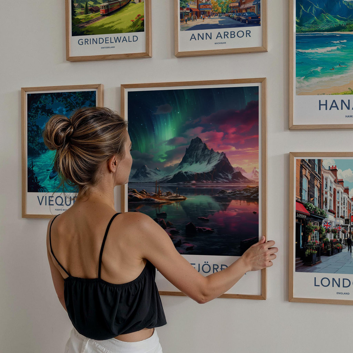 Hafnarfjörður Poster - Iceland Wall Art With Northern Lights & Scenic