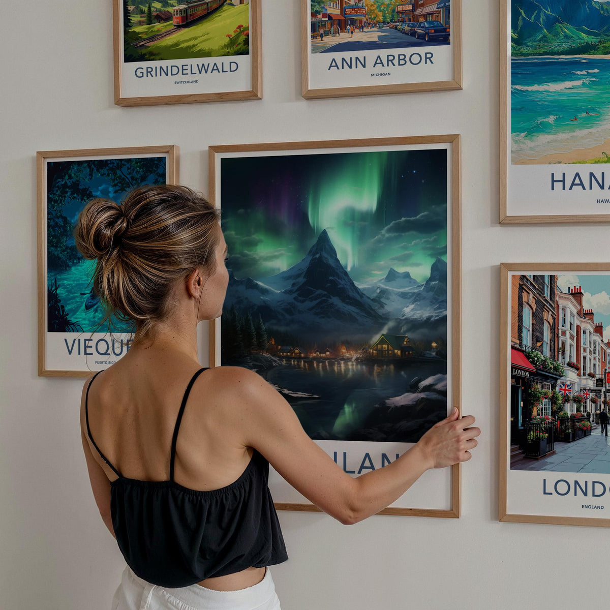 Greenland Northern Lights Poster - Arctic Wall Art With Mountain