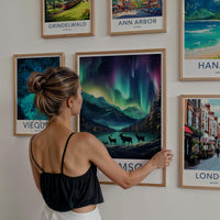 Tromsø Poster - Northern Lights Print with Reindeer & Mountain