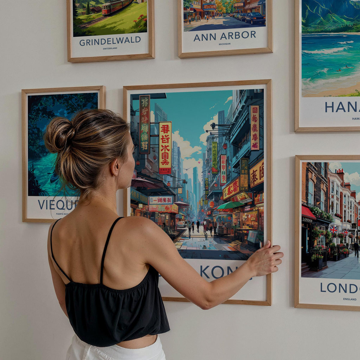Sai Ying Pun Poster - Vibrant Neon Signs Art & Hong Kong Cityscape