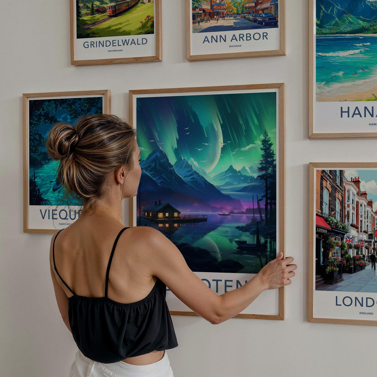 Lofoten Poster - Norway Wall Art Featuring Northern Lights Print