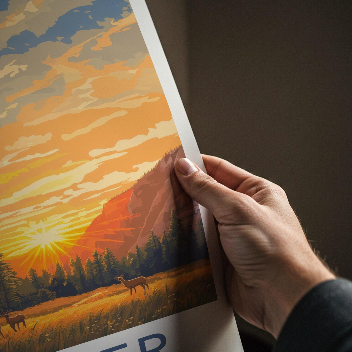 Glacier National Park Poster - Mountain Wall Art with Scenic Sunset