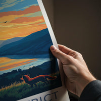 Lake District Poster - England Wall Art With Fox Silhouette & Scenic